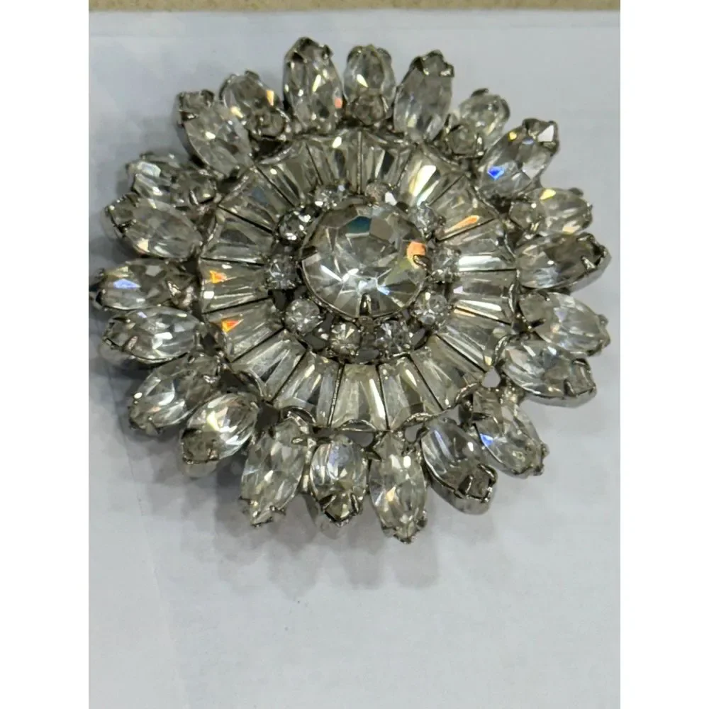 Incredible RARE Vintage Joseph Warner Signed Large Rhinestone Flower Pin Brooch - Picture 4 of 5